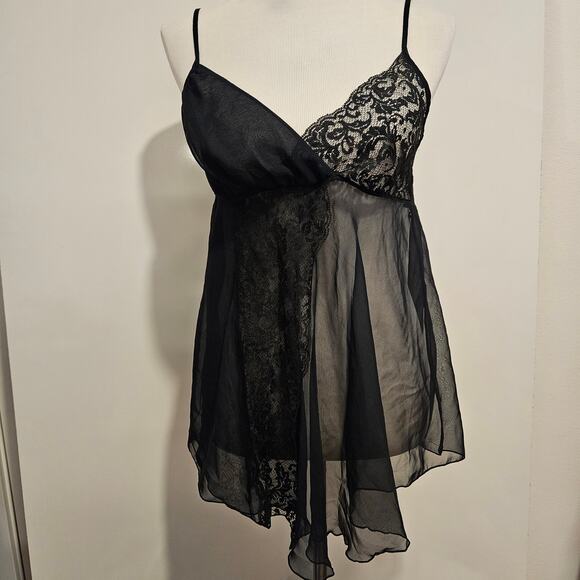 Victoria's Secret Other - Vintage Victoria's Secret 90s black semi sheer baby doll top Small adj. straps